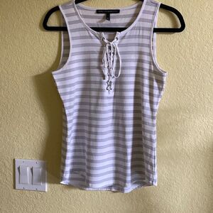 Women’s White House Black Market Gray & Silver Striped Lace Up Tank Top, Size S